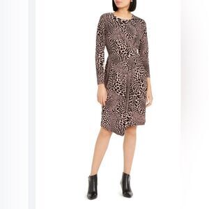 NWT Alfani Women's Leopard Print Faux-Wrap Dress Pink Size M